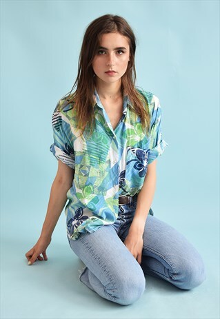 90'S RETRO FESTIVAL HAWAIIAN PRINT OVERSIZED DADS BLOUSE TOP