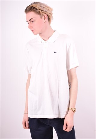 NIKE MENS VINTAGE POLO SHIRT XL WHITE 90'S