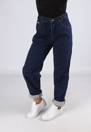 HIGH WAISTED LINED DENIM JEANS WIDE TAPERED LEG UK 12 (2EE)