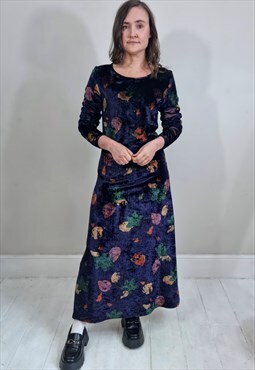 Vintage Y2K Purple Patterned Crushed Velvet Maxi Dress