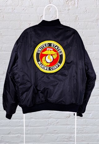 VINTAGE MA-1 FLIGHT BOMBER JACKET REVERSIBLE BLACK LARGE