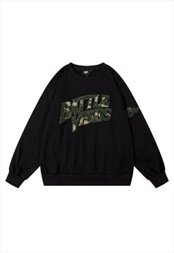 Skater sweatshirt battle slogan jumper grunge top in black