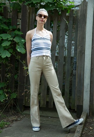 70S VINTAGE LEVIS STA PREST BEIGE FLARED TROUSERS