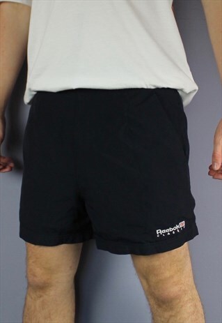 VINTAGE REEBOK CLASSIC SHORTS IN NAVY WITH POCKETS, EMBROIDE