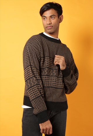 90S BLACK AND BROWN CHUNKY JUMPER