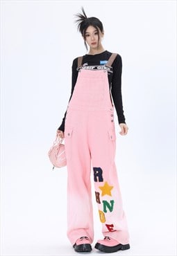 Denim dungarees jean overalls gradient jumpsuit in pink