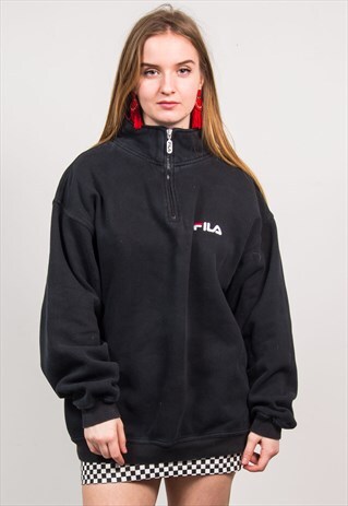 FILA VINTAGE 90'S BLACK QUARTER ZIP SWEATSHIRT