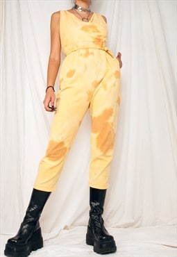 Vintage Jumpsuit 90s Tie Dye Playsuit Overall in Yellow