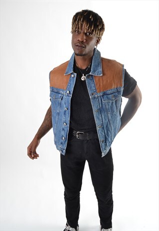 BLUE HUGO BOSS SLEEVELESS DENIM JACKET DJ2379