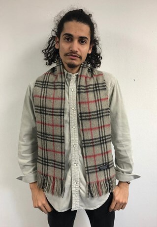 VINTAGE CASHMERE CHECKED SCARF GREY-S098