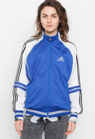 VINTAGE BLUE WHITE ADIDAS ZIP TRACK JACKET