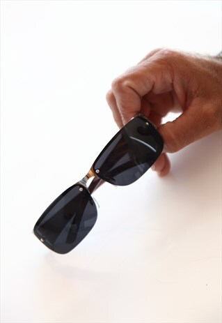 VINTAGE CHROME HALF RIMLESS FRAME, BLACK, GREY LENSES