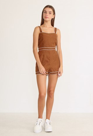 VINTAGE BROWN SLEEVELESS JUMPSUIT PLAYSUIT
