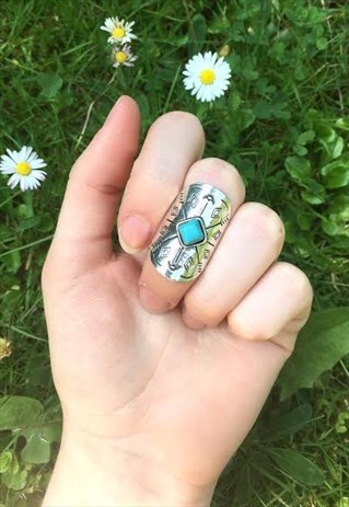 WOMENS BOHO SILVER COLOUR ETHNIC AZTEC FESTIVAL THICK RING