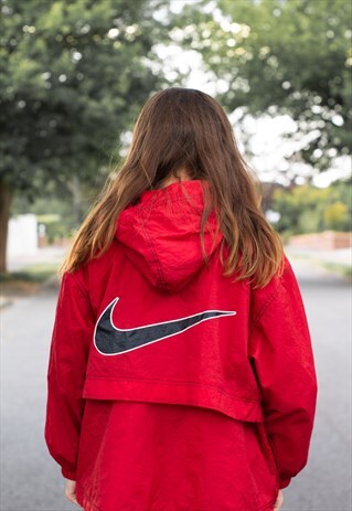 VINTAGE 90'S NIKE QUARTER ZIP HOODED JACKET IN RED