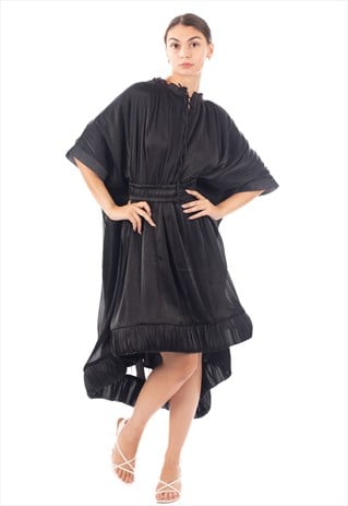 Ruffle Hem Oversized dress with belt in black