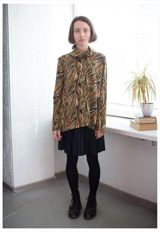 VINTAGE 70'S PATTERN HIGH COLLAR BLOUSE