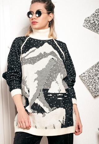POLAR BEAR KNIT JUMPER - 80S VINTAGE NORTH POLE SWEATER