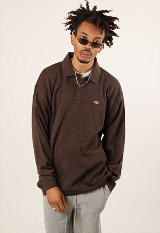 VINTAGE LACOSTE LOGO LONG SLEEVE KNITTED POLO SHIRT