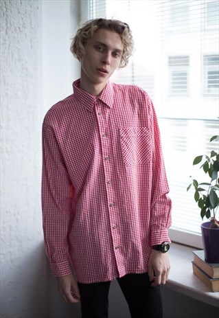 VINTAGE 90'S RED/WHITE TARTAN COTTON SHIRT