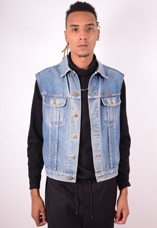 RIFLE MENS VINTAGE DENIM GILET LARGE BLUE 90S