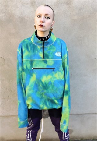 LOOSE FIT OVERSIZE FLEECE TIE DYE ACID FLEECE JUMPER ZIP TOP