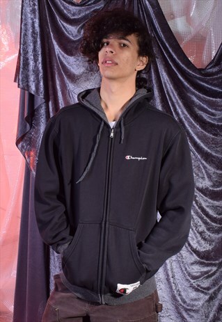 VINTAGE CHAMPION BLACK AND GREY HOODIE