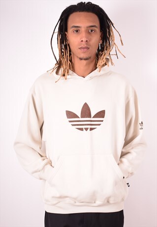 ADIDAS MENS VINTAGE HOODIE JUMPER MEDIUM OFF WHITE 90S