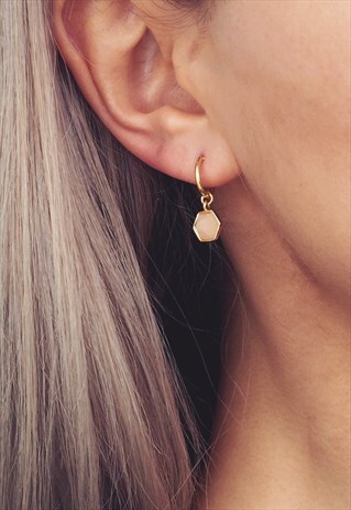 ROSE QUARTZ GEMSTONE GOLD HOOPS - NORA