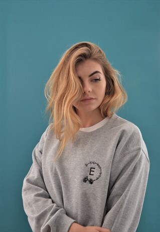 EMBROIDERED INITIAL FLORAL SWEATER