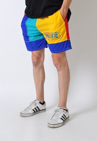 VINTAGE 90S COLOURFUL COLOUR BLOCK SHELL SHORTS