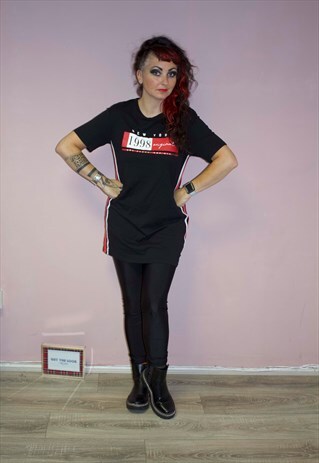 VINTAGE 90'S RETRO PUNK SLOUCHY BLACK NEW YORK T SHIRT DRESS