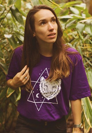 SHORT-SLEEVED PURPLE TSHIRT OUTSIDERS BEAR GRAPHIC PRINT