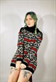 VINTAGE SIZE S CHUNKY KNIT NORDIC JUMPER DRESS IN MULTI