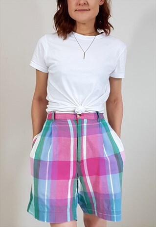 VINTAGE 90'S PINK AND GREEN GINGHAM SHORTS