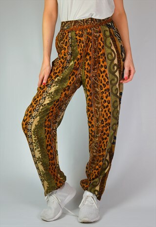 VINTAGE BROWN PATTERN BOHO FESTIVAL BAGGY TROUSERS