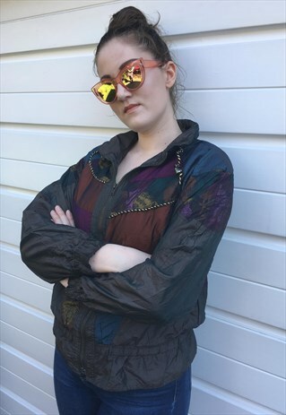 WOMENS VINTAGE 80S JACKET SHELL SUIT ZIPPER FESTIVAL COAT