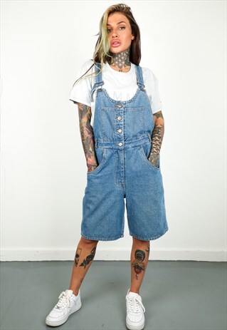 VINTAGE UNBRANDED SHORT DUNGAREES IN BLUE