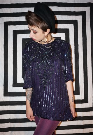 VINTAGE 80'S SILK SEQUIN BEADED TOP