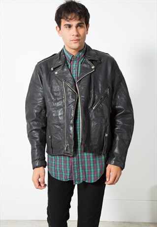 VINTAGE 80S BIKER LEATHER JACKET / S0041