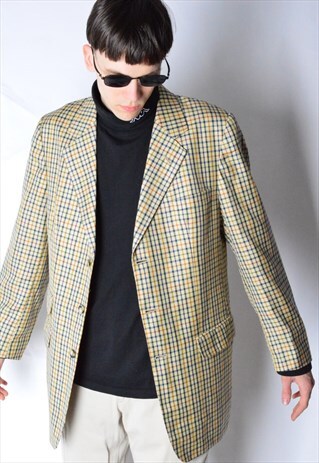 VINTAGE 90S COLOURFUL CHECK WOOL SILK BLAZER