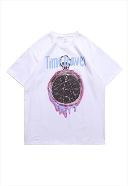 Clock print t-shirt Y2K tee time Gothic top in white