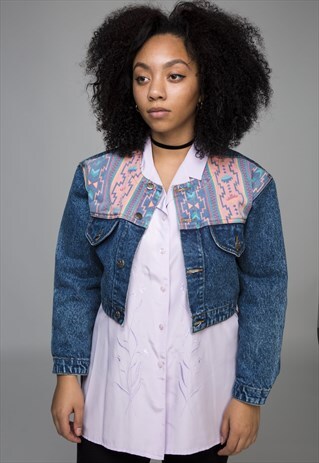 VINTAGE TRIBAL DENIM CROPPED JACKET