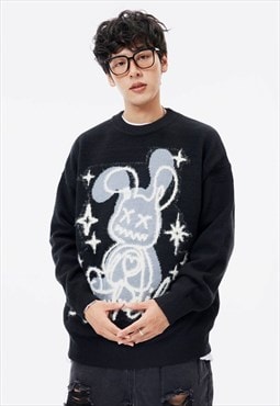 Bunny sweater rabbit print knitwear jumper grunge top black