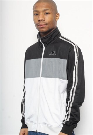 VINTAGE KAPPA LOGO TRACK JACKET WHITE BLACK GREY