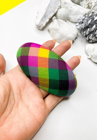 80'S GREEN CHECK BARRETTE CLIP