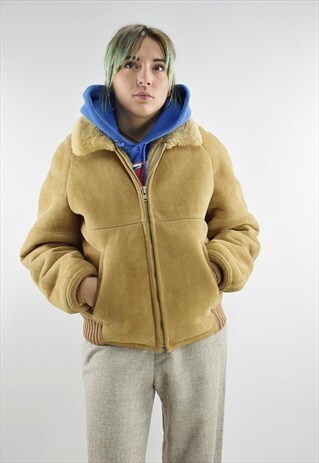 VINTAGE 80S SHERPA LINED SUEDE BOMBER JACKET