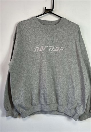 VINTAGE GREY NAF NAF SPELLOUT SWEATSHIRT LARGE