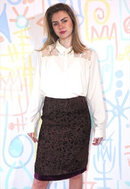 Skirt Alberta Feretti Vintage 90s Devore Velvet Brown Sz 10