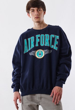VINTAGE AIR FORCE USA CREW NECK 90S BLUE BIG LOGO